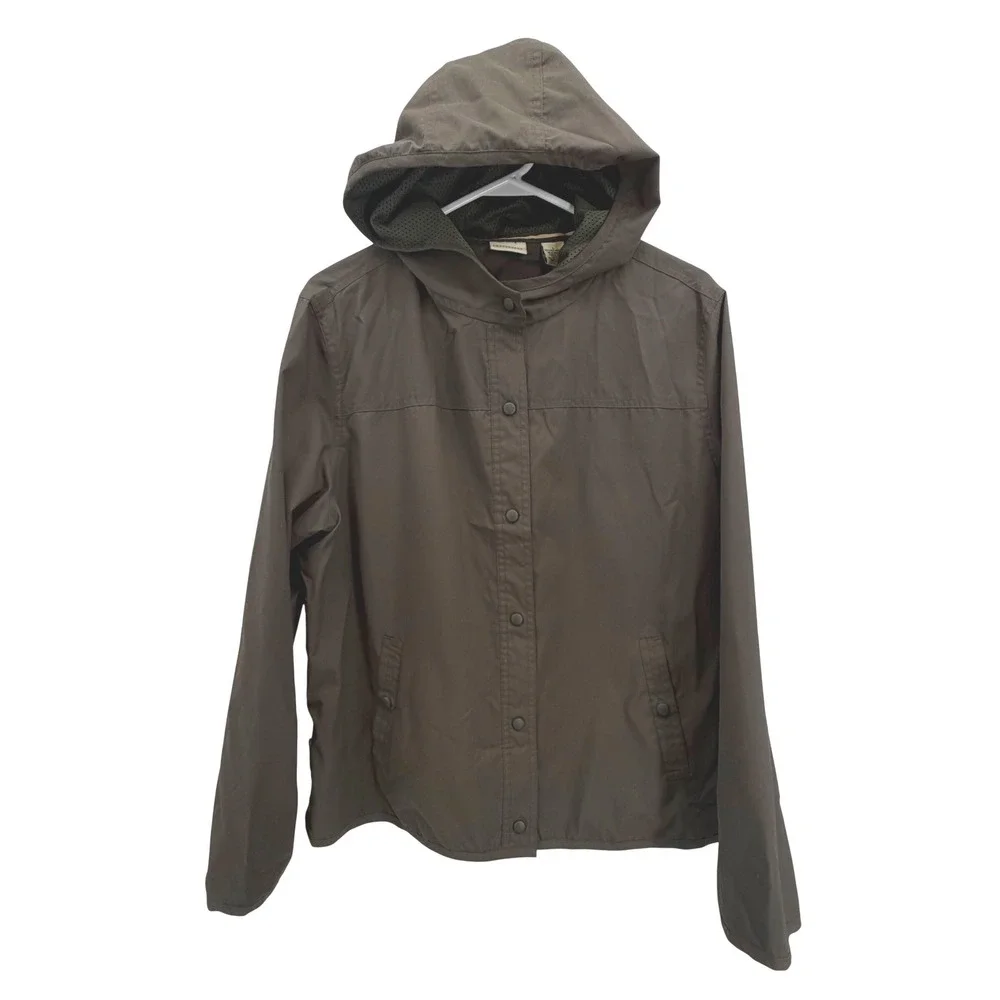 Crossroads Olive Green Hooded Rain Jacket Lightweight Snap‎ Front Womens L